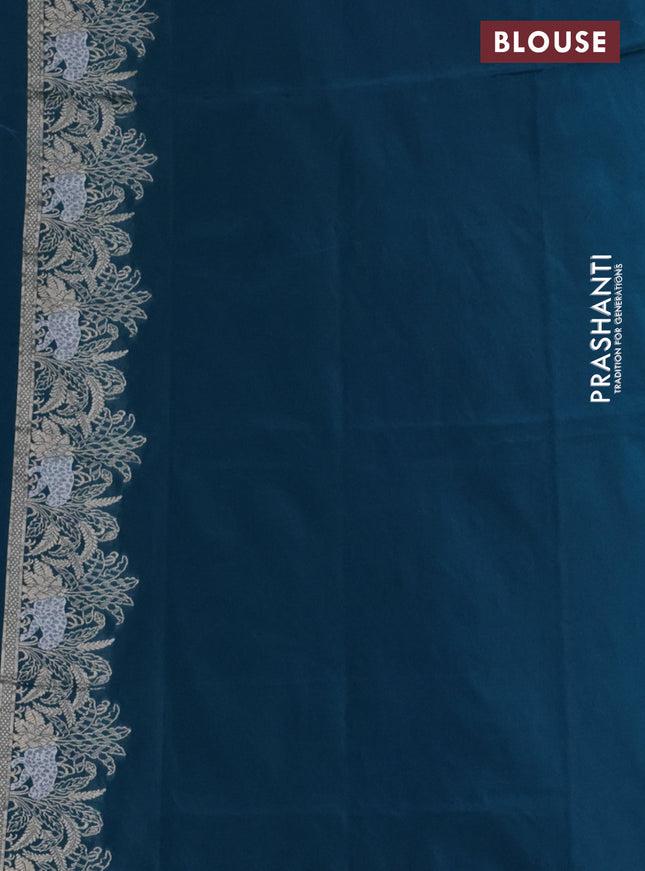 Banarasi semi katan silk saree peacock green with allover silver & gold zari weaves and zari woven border