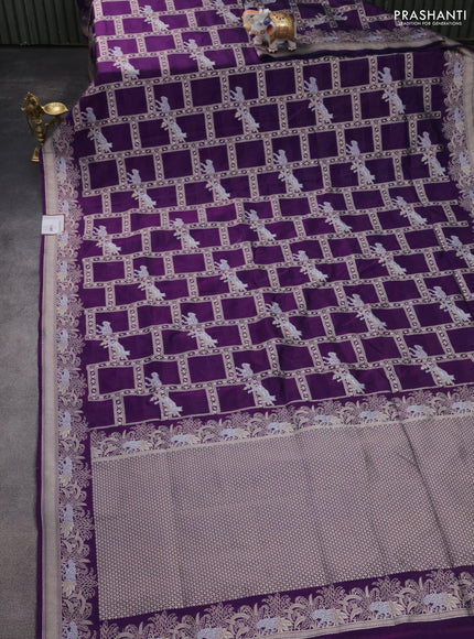 Banarasi semi katan silk saree violet with allover silver & gold zari weaves and zari woven border