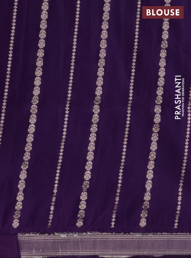 Banarasi semi katan silk saree violet with allover silver & gold zari weaves and zari woven border
