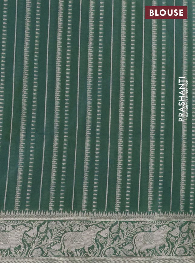 Banarasi semi katan silk saree dual shade of teal bluish green with allover silver & gold zari weaves and zari woven border