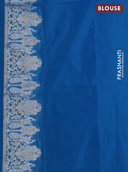 Banarasi semi katan silk saree cs blue with allover silver & gold zari weaves and zari woven border