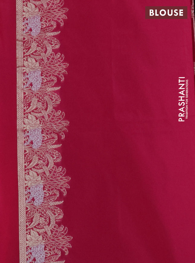 Banarasi semi katan silk saree pink with allover silver & gold zari weaves and zari woven border