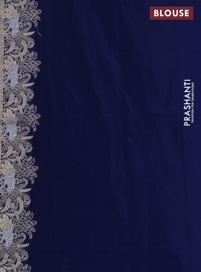 Banarasi semi katan silk saree dark blue with allover silver & gold zari weaves and zari woven border