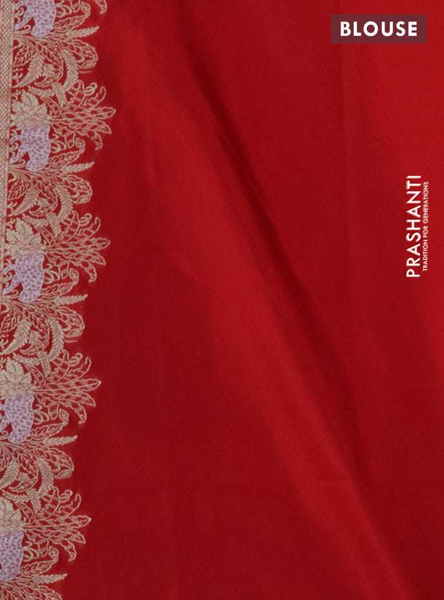 Banarasi semi katan silk saree red with allover silver & gold zari weaves and zari woven border