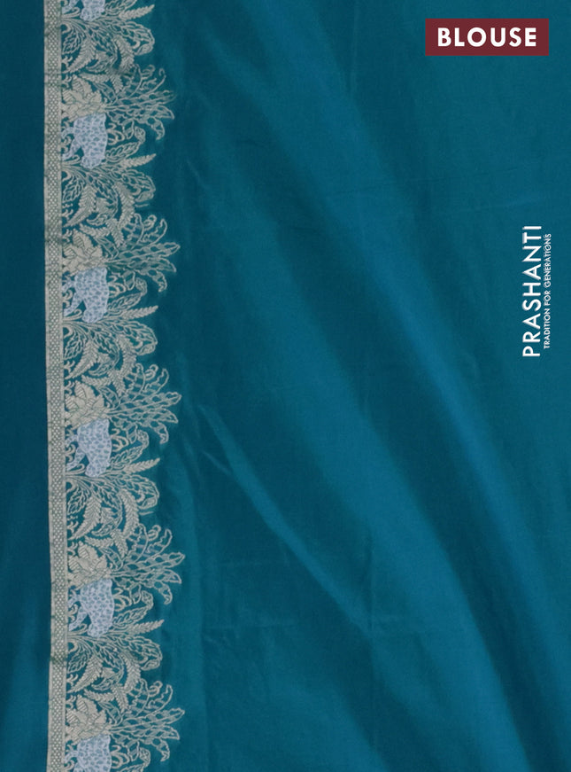 Banarasi semi katan silk saree teal green shade with allover silver & gold zari weaves and zari woven border