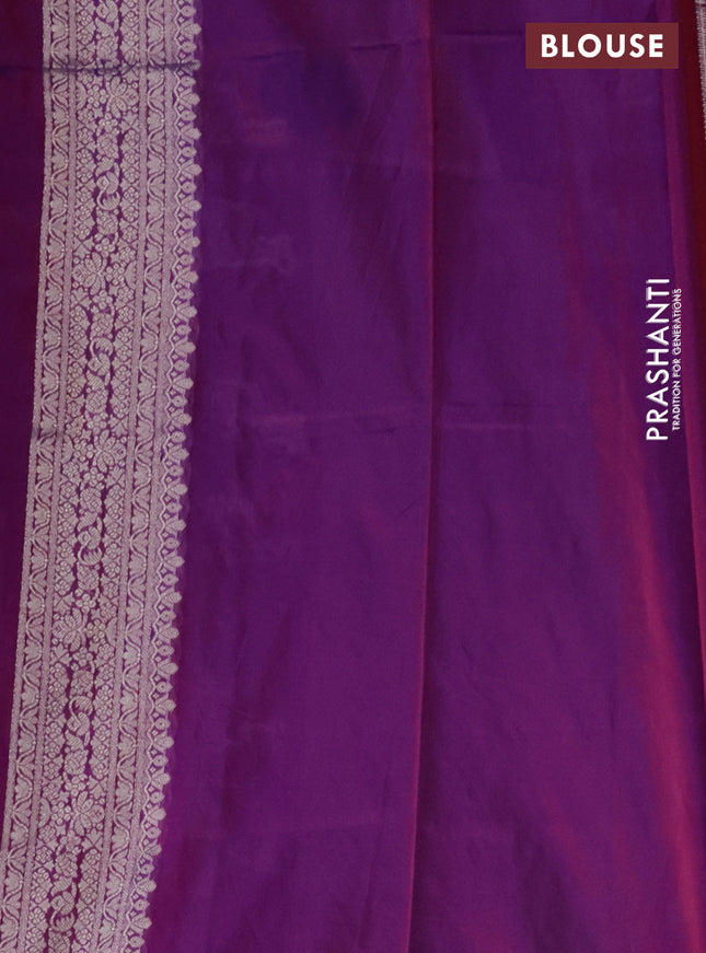 Banarasi semi katan silk saree purple with allover silver & gold zari weaves and deer design zari woven border