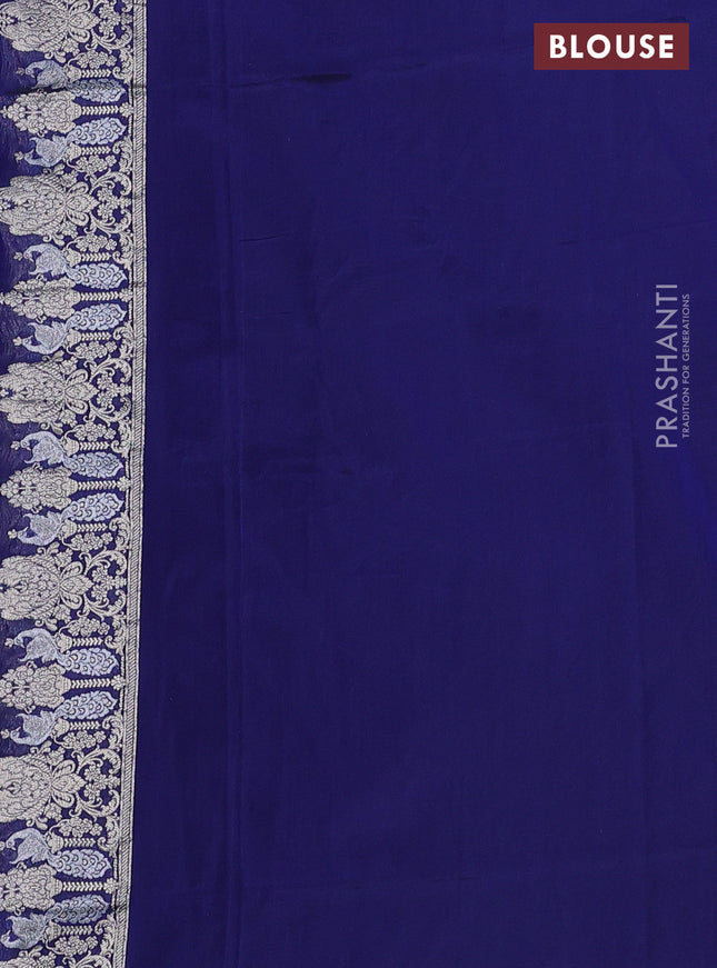 Banarasi semi katan silk saree dark blue with allover silver & gold zari weaves and deer design zari woven border