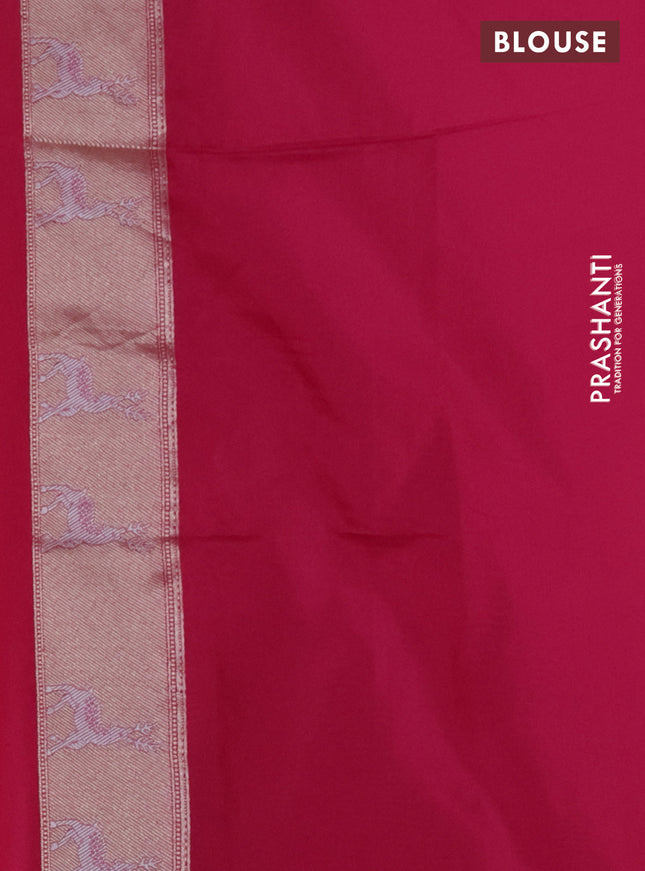 Banarasi semi katan silk saree pink with allover silver & gold zari weaves and deer design zari woven border
