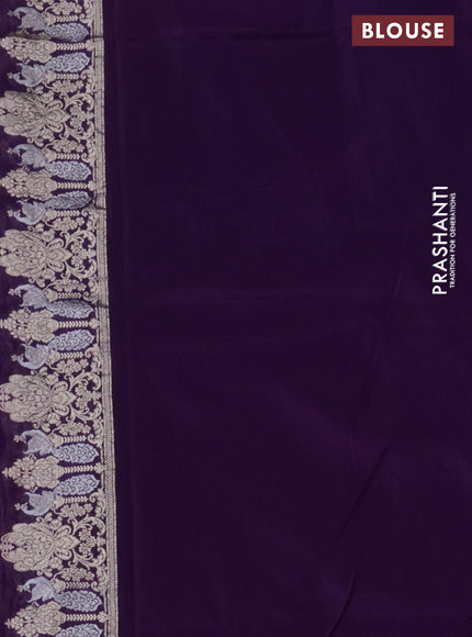 Banarasi semi katan silk saree purple with allover silver & gold zari weaves and deer design zari woven border