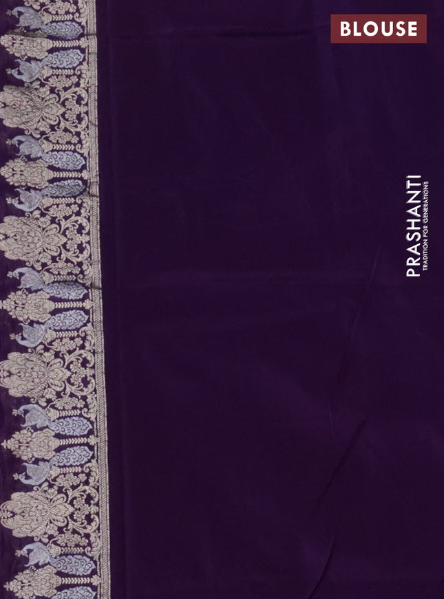 Banarasi semi katan silk saree purple with allover silver & gold zari weaves and deer design zari woven border