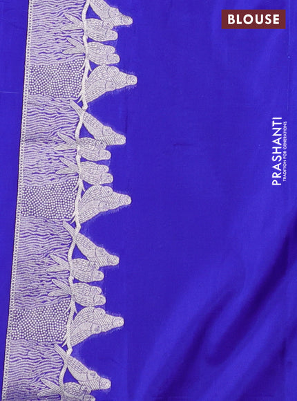 Banarasi semi katan silk saree royal blue with allover zari woven buttas and parrot design zari woven border