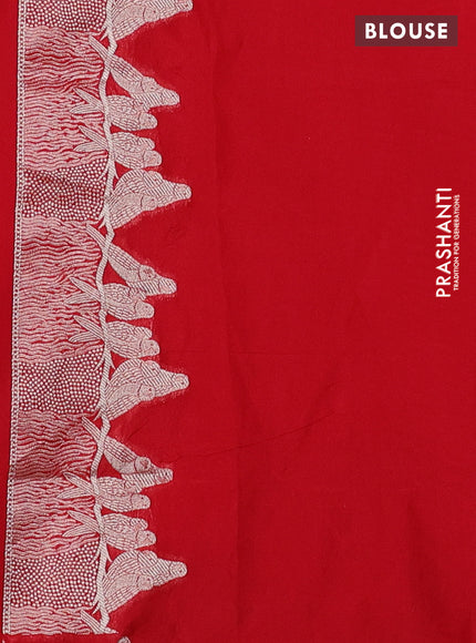 Banarasi semi katan silk saree red with allover zari woven buttas and parrot design zari woven border