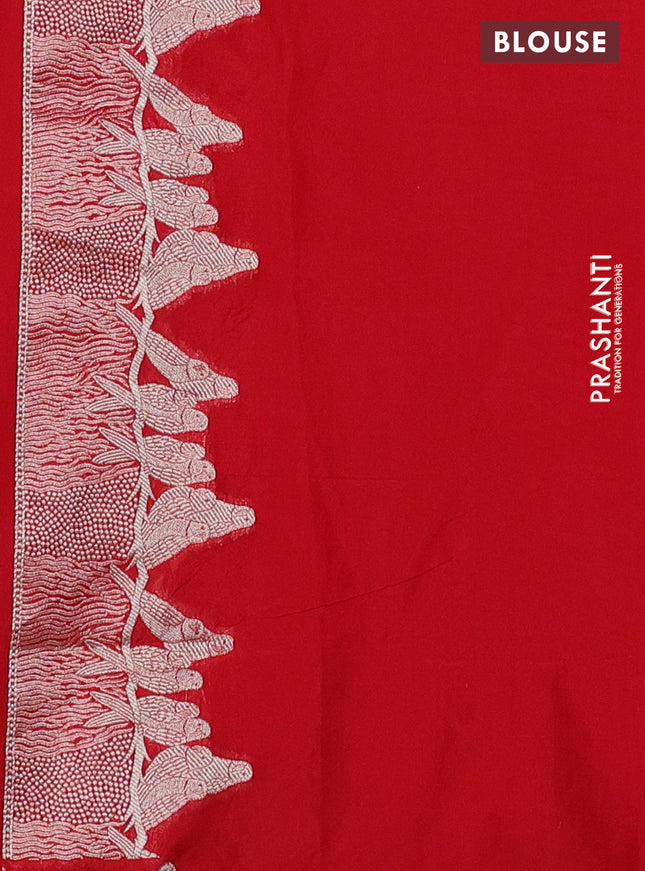 Banarasi semi katan silk saree red with allover zari woven buttas and parrot design zari woven border