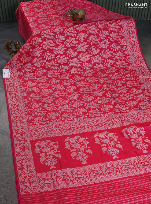 Banarasi semi katan silk saree reddish pink with allover zari weaves and zari woven border