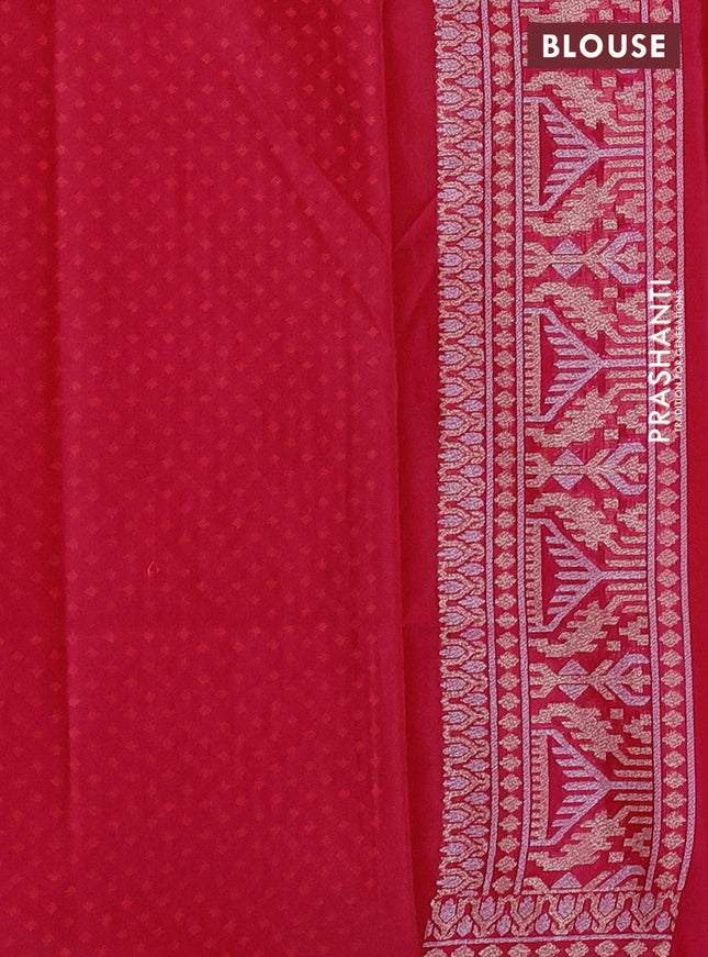 Banarasi semi katan silk saree reddish pink with allover zari weaves and zari woven border