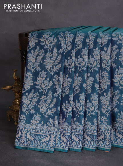 Banarasi semi katan silk saree dual shade of bluish green with allover zari weaves and zari woven border