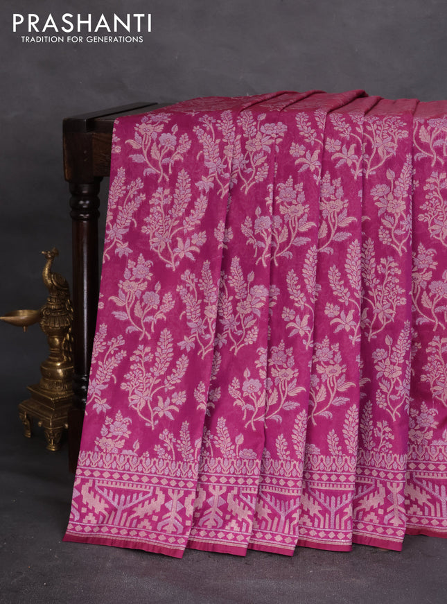 Banarasi semi katan silk saree purple with allover zari weaves and zari woven border