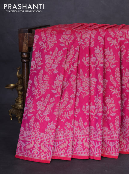Banarasi semi katan silk saree pink with allover zari weaves and zari woven border