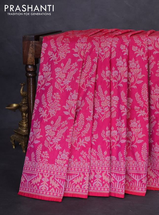 Banarasi semi katan silk saree pink with allover zari weaves and zari woven border