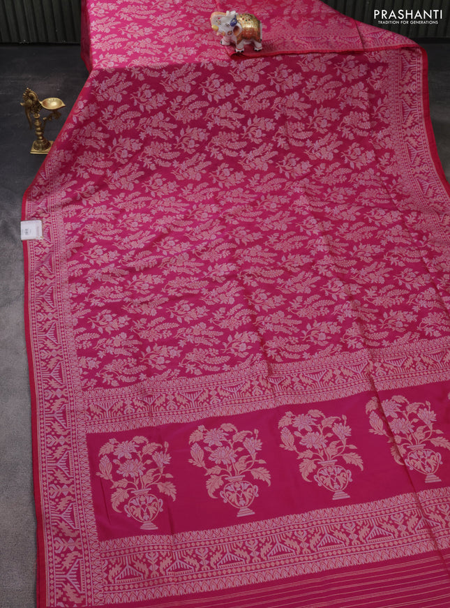 Banarasi semi katan silk saree pink with allover zari weaves and zari woven border