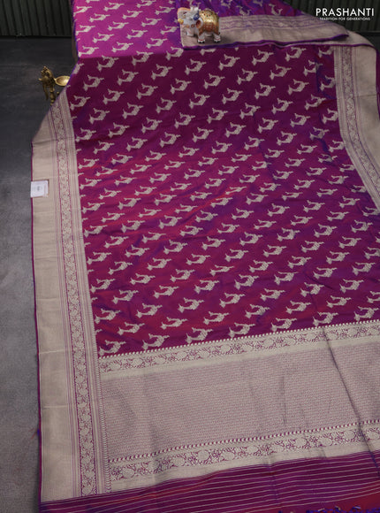 Banarasi semi katan silk saree dual shade of purple with zari woven buttas and zari woven border