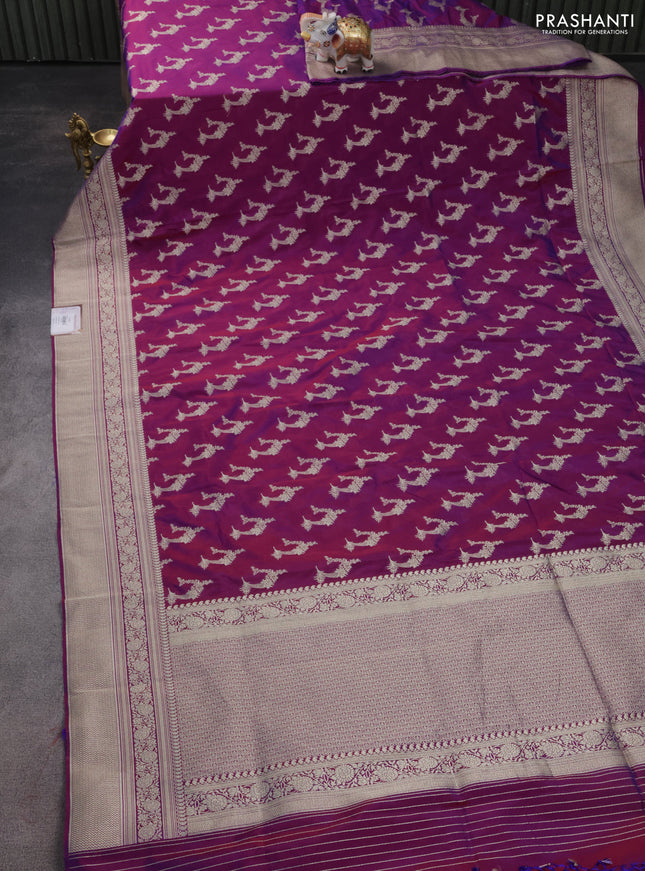 Banarasi semi katan silk saree dual shade of purple with zari woven buttas and zari woven border