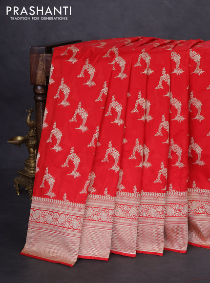 Banarasi semi katan silk saree red with zari woven buttas and zari woven border