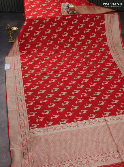 Banarasi semi katan silk saree red with zari woven buttas and zari woven border