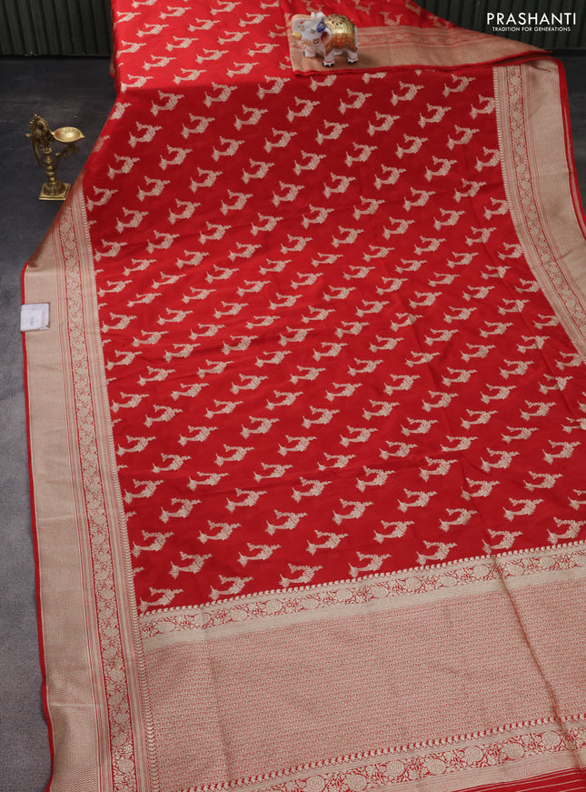 Banarasi semi katan silk saree red with zari woven buttas and zari woven border
