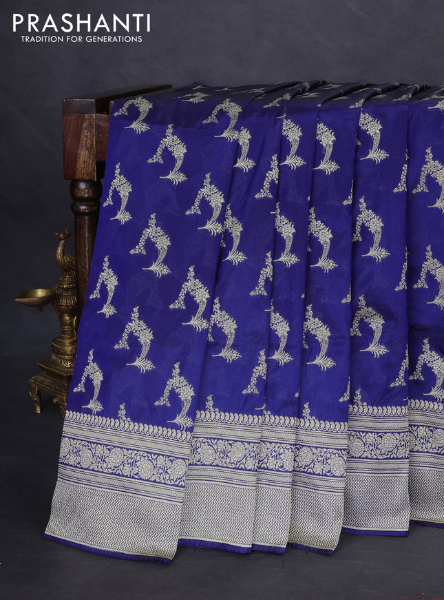 Banarasi semi katan silk saree dark blue with zari woven buttas and zari woven border