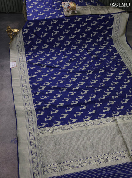 Banarasi semi katan silk saree dark blue with zari woven buttas and zari woven border