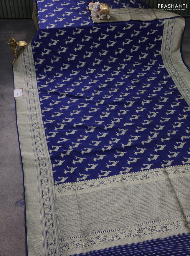 Banarasi semi katan silk saree dark blue with zari woven buttas and zari woven border