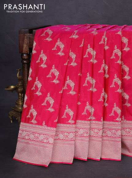 Banarasi semi katan silk saree pink with zari woven buttas and zari woven border