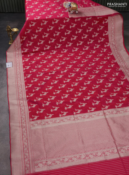 Banarasi semi katan silk saree pink with zari woven buttas and zari woven border
