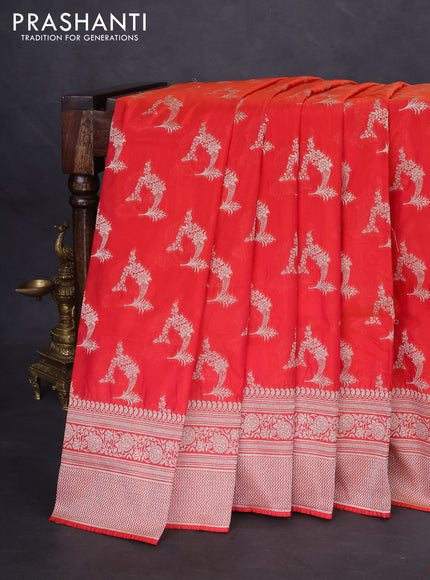 Banarasi semi katan silk saree red with zari woven buttas and zari woven border