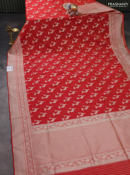 Banarasi semi katan silk saree red with zari woven buttas and zari woven border