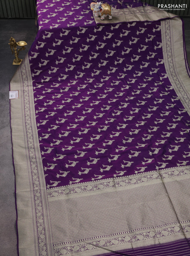 Banarasi semi katan silk saree purple with zari woven buttas and zari woven border