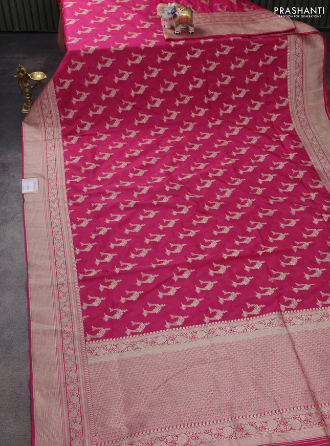 Banarasi semi katan silk saree pink with zari woven buttas and zari woven border