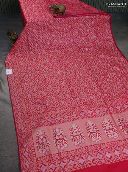 Banarasi semi katan silk saree pink with allover zari woven brocade weaves and zari woven border