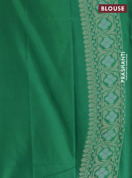 Banarasi semi katan silk saree green with allover zari woven brocade weaves and zari woven border