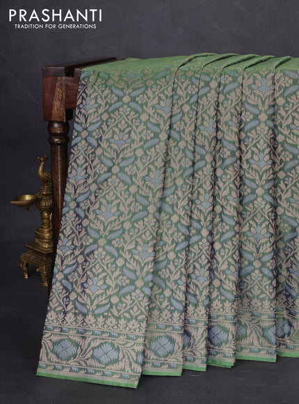 Banarasi semi katan silk saree green shade with allover zari woven brocade weaves and zari woven border