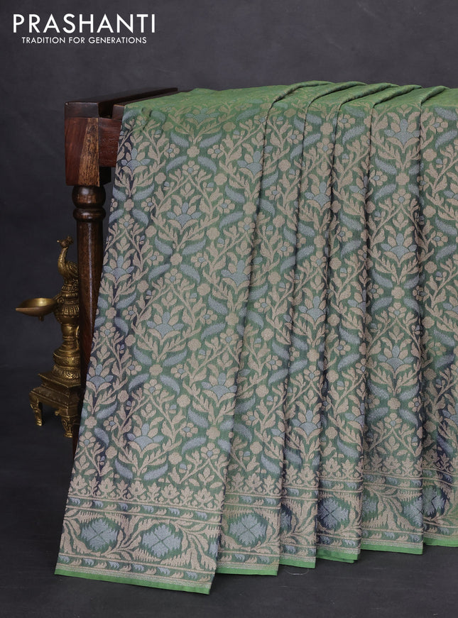 Banarasi semi katan silk saree green shade with allover zari woven brocade weaves and zari woven border