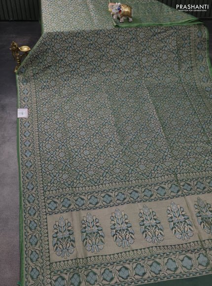 Banarasi semi katan silk saree green shade with allover zari woven brocade weaves and zari woven border