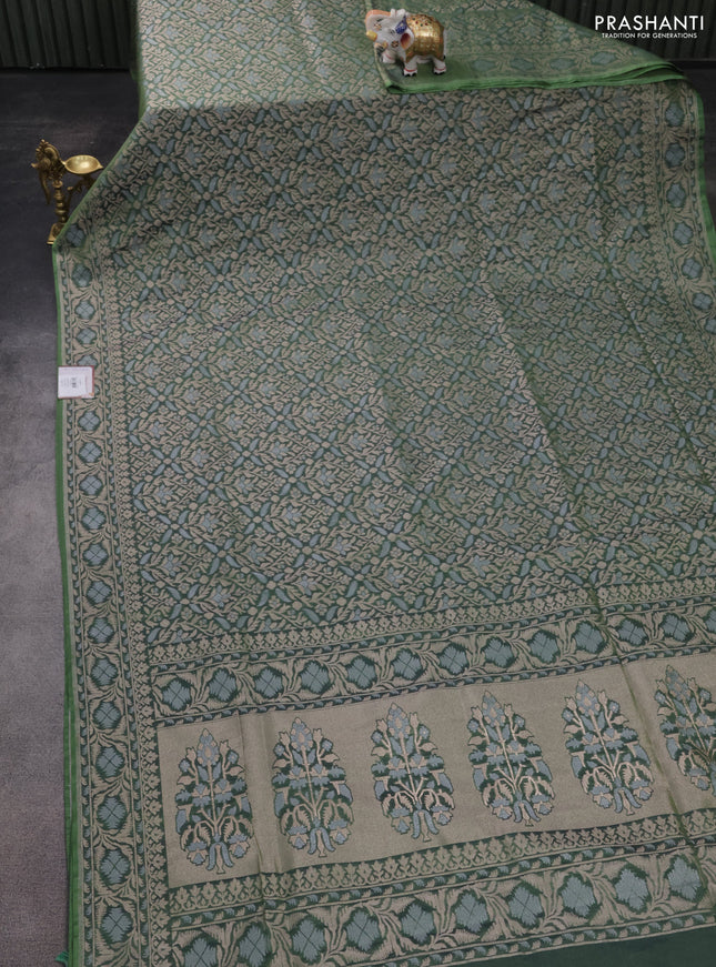 Banarasi semi katan silk saree green shade with allover zari woven brocade weaves and zari woven border