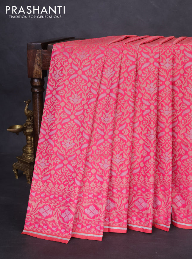 Banarasi semi katan silk saree dual shade of peach pink with allover zari woven brocade weaves and zari woven border