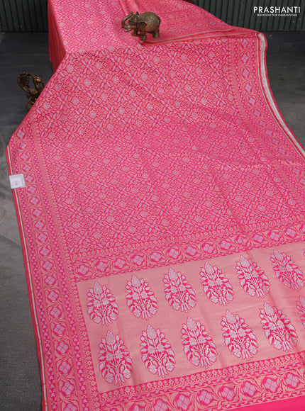 Banarasi semi katan silk saree dual shade of peach pink with allover zari woven brocade weaves and zari woven border