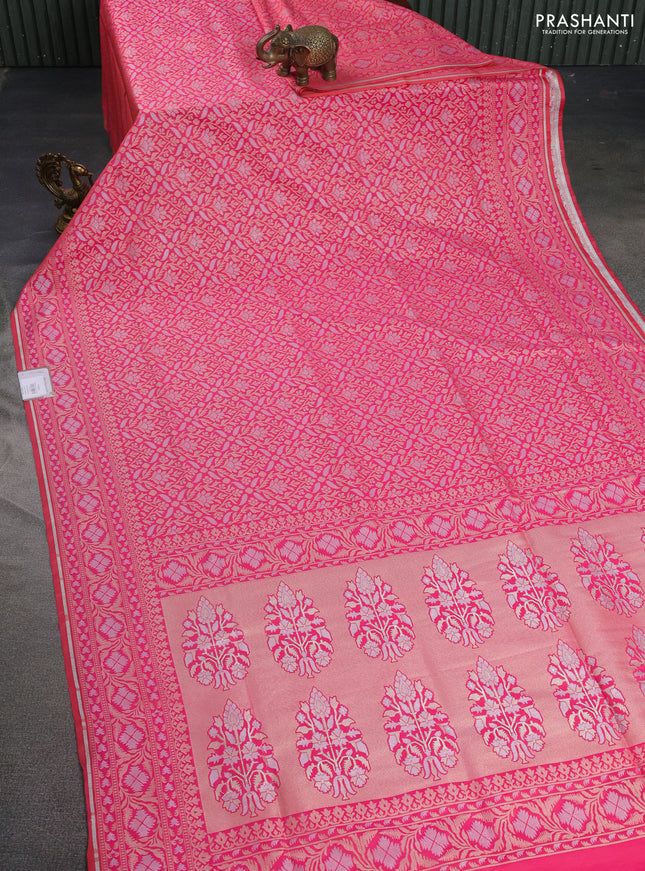 Banarasi semi katan silk saree dual shade of peach pink with allover zari woven brocade weaves and zari woven border