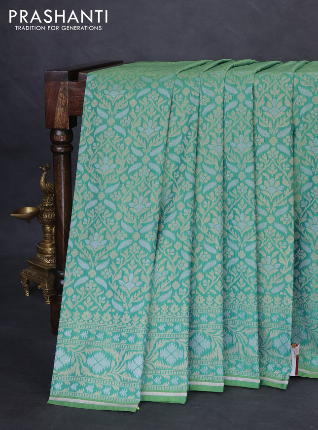 Banarasi semi katan silk saree green with allover zari woven brocade weaves and zari woven border
