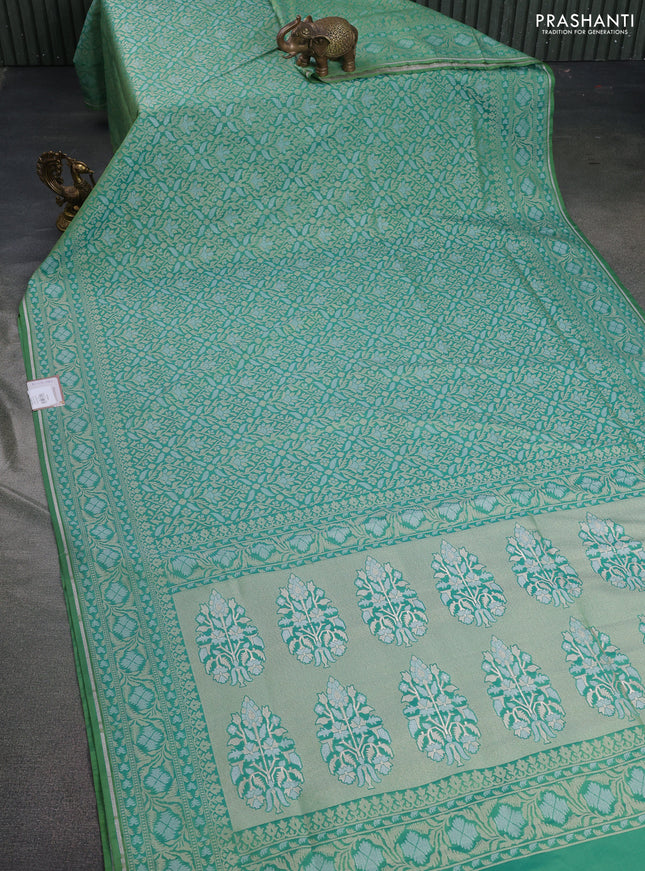 Banarasi semi katan silk saree green with allover zari woven brocade weaves and zari woven border