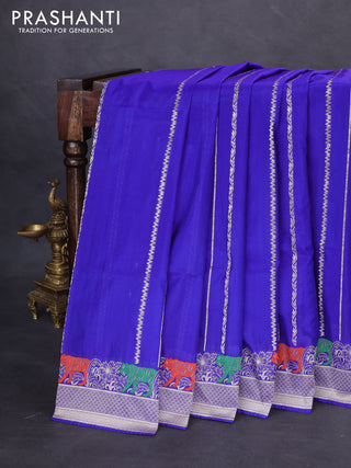 Banarasi semi katan silk saree blue with allover zari weaves and rich zari woven border